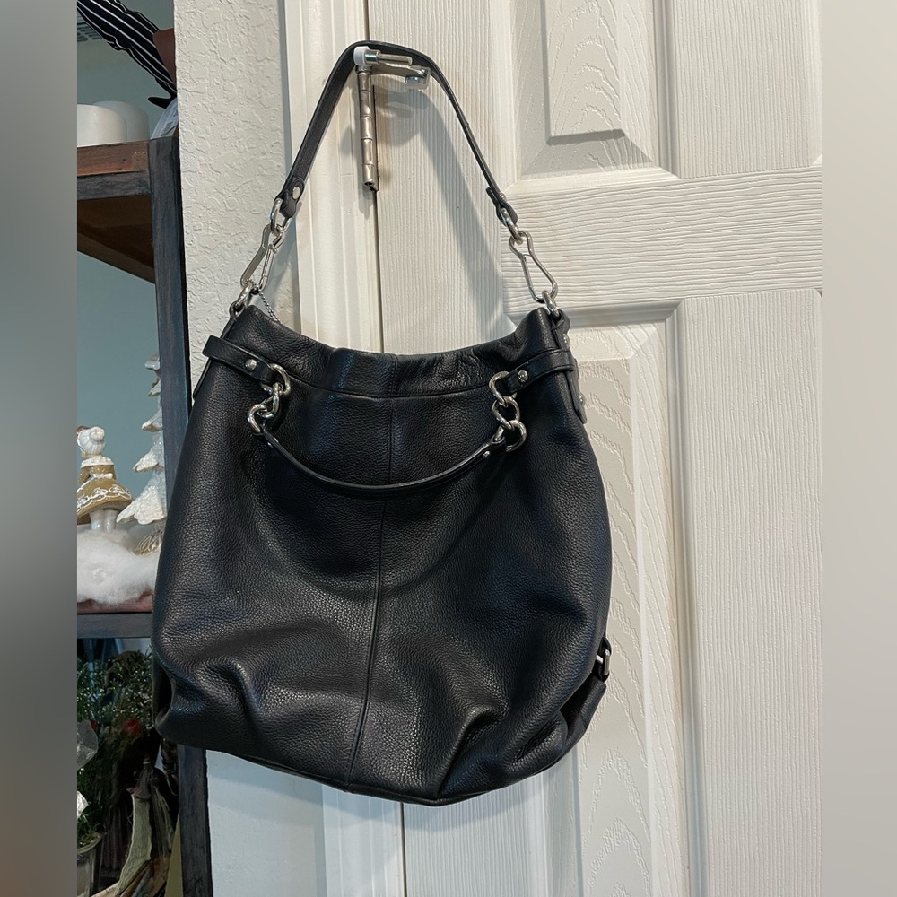 Coach Brooke Convertible Black soft Pebbled Leather Shoulder bag Silver hardware